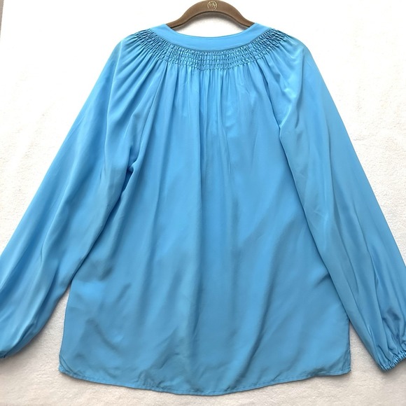 Lilly Pulitzer Medium M Elsa Silk Zanzibar Blue Long Sleeve Blouse Top - Picture 11 of 11